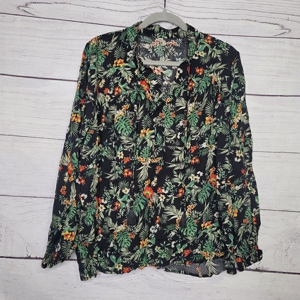Women's V Neck Long Sleeves Hawaiian Top Medium‎